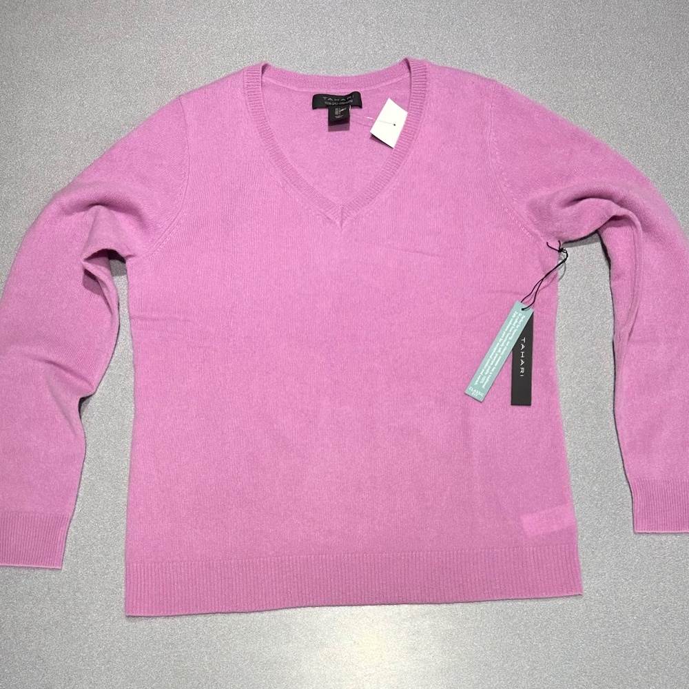 Tahari Cashmere L Pale Mauve Sweater NWT